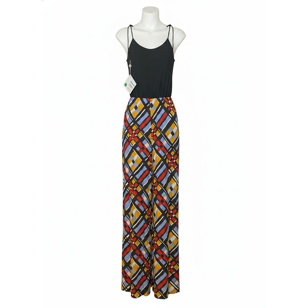 SUOLI Women's Black Geometric Print Spaghetti Strap Jumpsuit NWT
